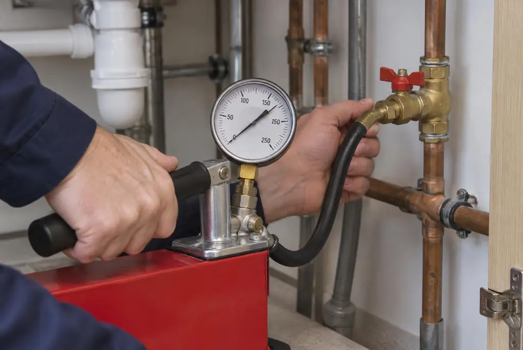 Lekdetectie Voorschoten – druktest op een waterleiding met een manometer