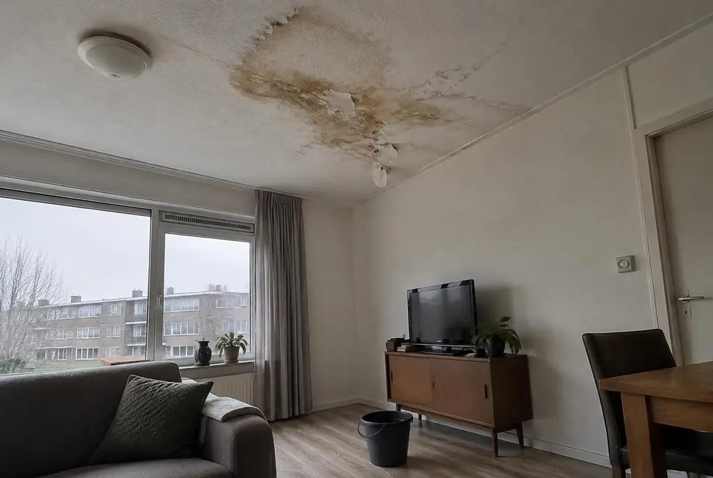 Lekdetectie Voorschoten – vochtplek op het plafond onder een badkamer